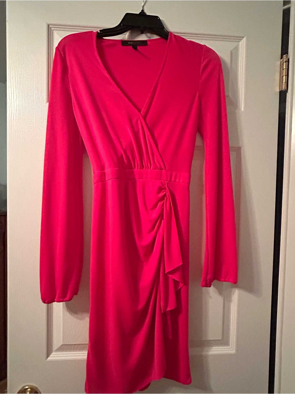 BCBGMaxAzria Hot Pink Long Sleeve Wrap-Style Dress